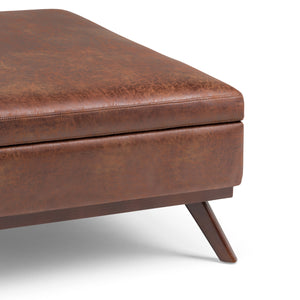 Owen - Square Coffee Table Storage Ottoman - Distressed Saddle Brown