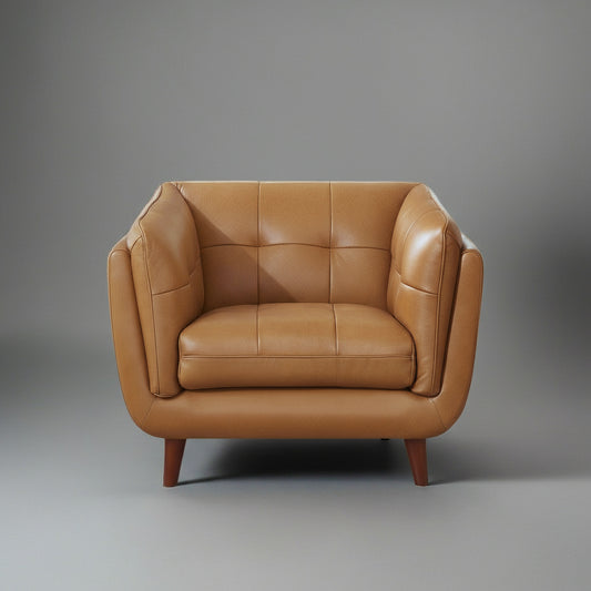 Brown leather armchair on a gray background