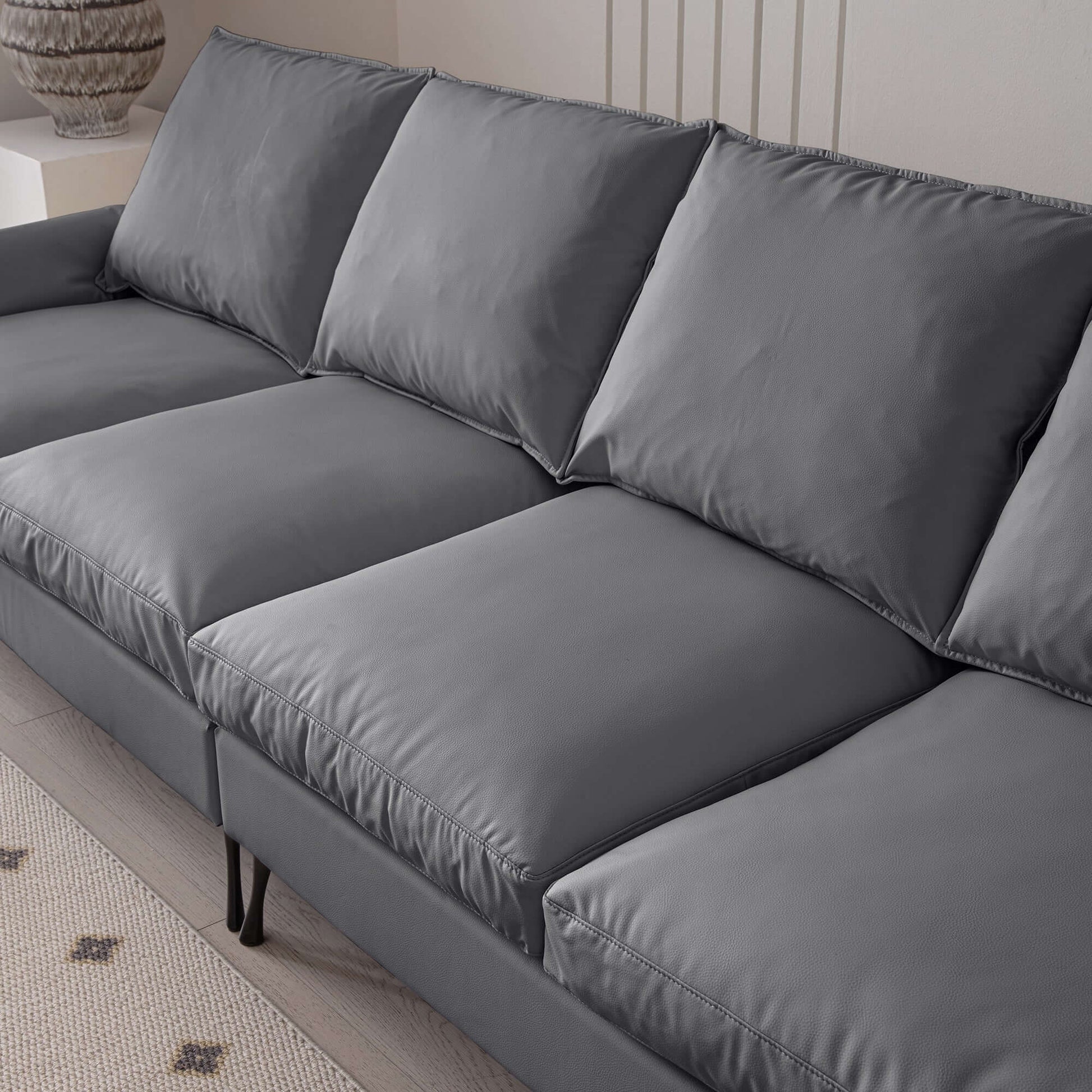 [VIDEO] provided]104.5"Modern Sectional Technical leather L-Shaped Sofa Couch with Convertible Ottoman