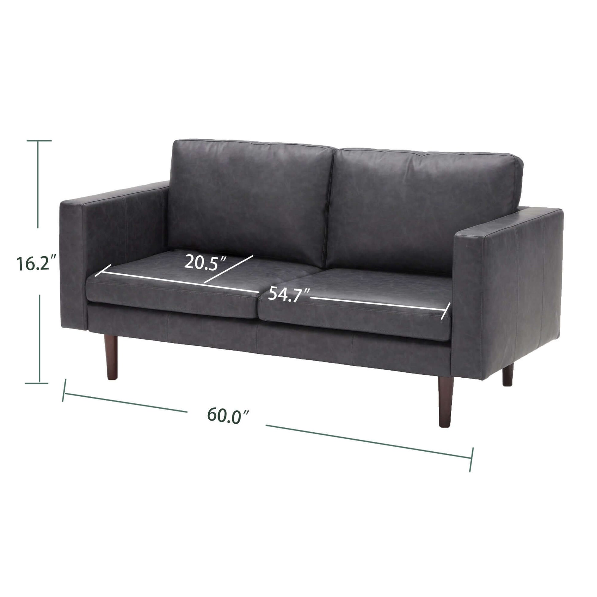 65'' Faux leather Sofas for Living Room, Black Couch Loveseat Small Spaces Bedroom with Solid Wooden Frame and Padded Cushion, Mid Century Modern Decor Love Seats Furniture, Black