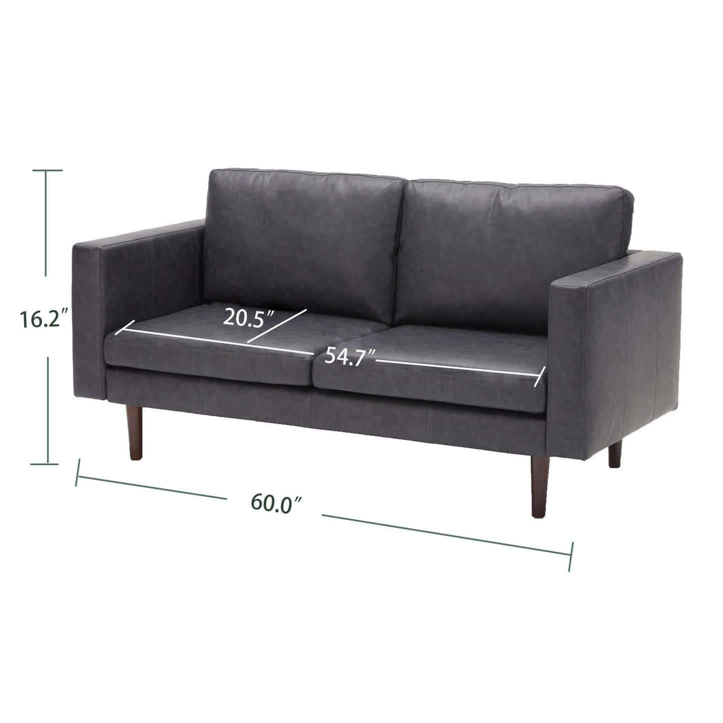 65'' Faux leather Sofas for Living Room, Black Couch Loveseat Small Spaces Bedroom with Solid Wooden Frame and Padded Cushion, Mid Century Modern Decor Love Seats Furniture, Black