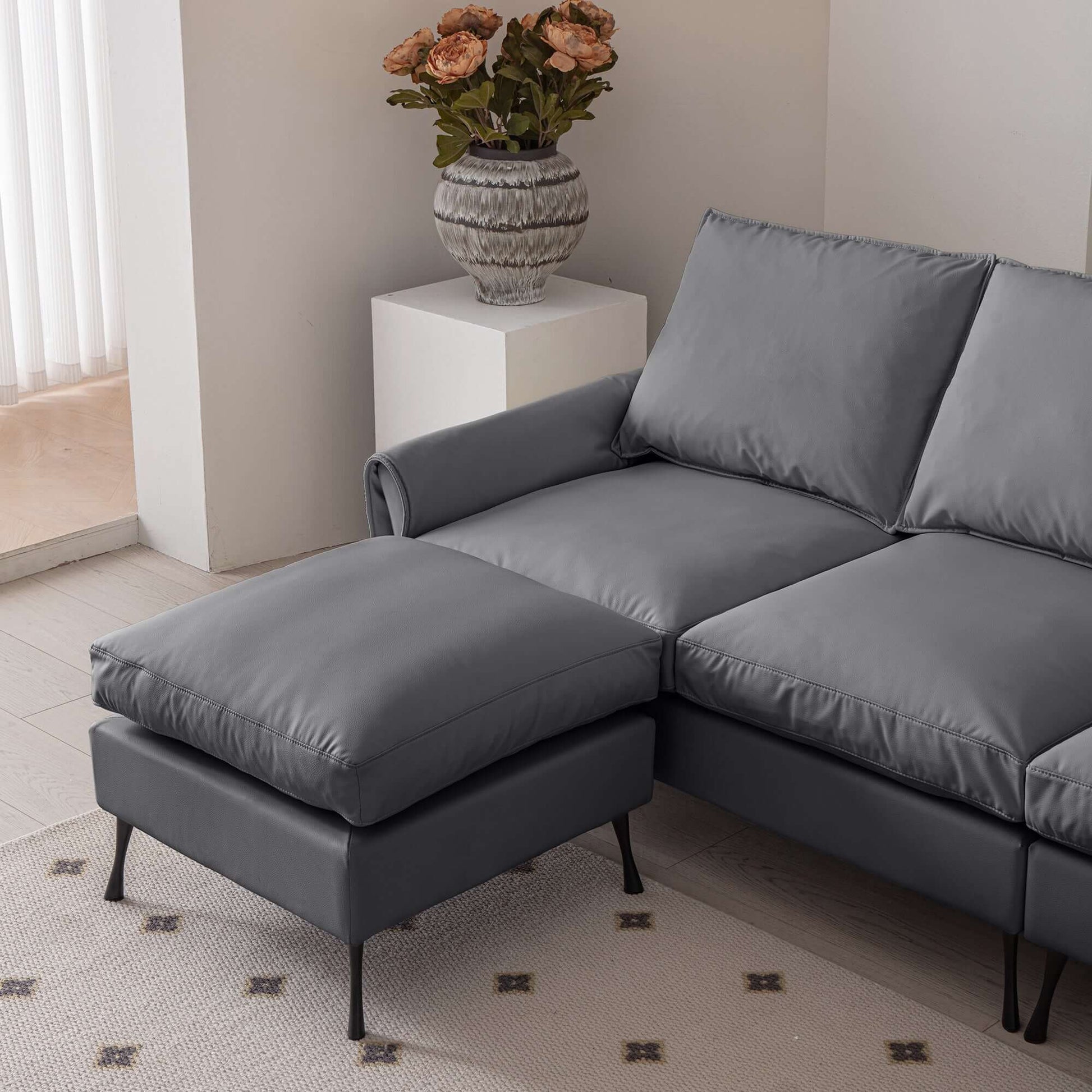 [VIDEO] provided]104.5"Modern Sectional Technical leather L-Shaped Sofa Couch with Convertible Ottoman