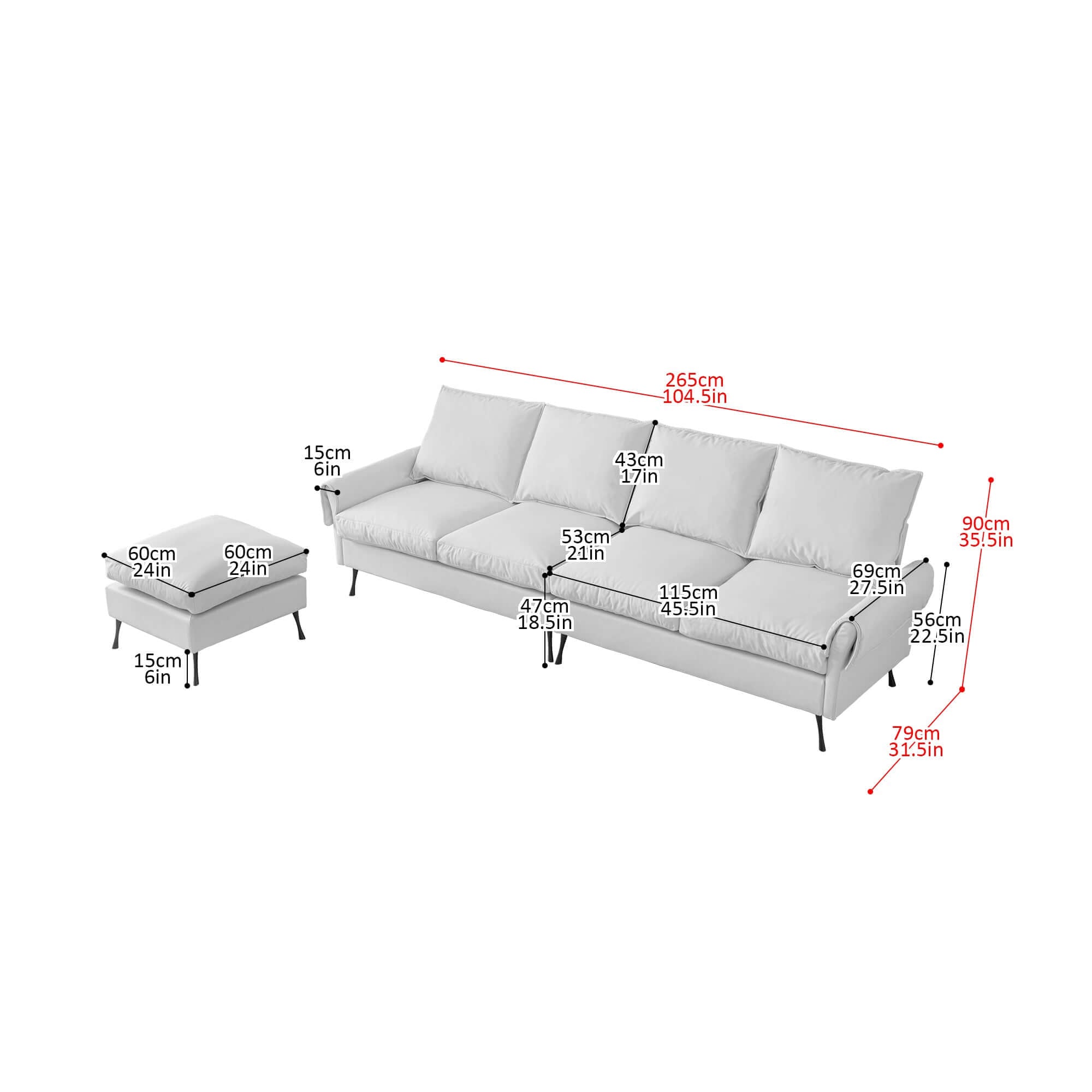 [VIDEO] provided]104.5"Modern Sectional Technical leather L-Shaped Sofa Couch with Convertible Ottoman
