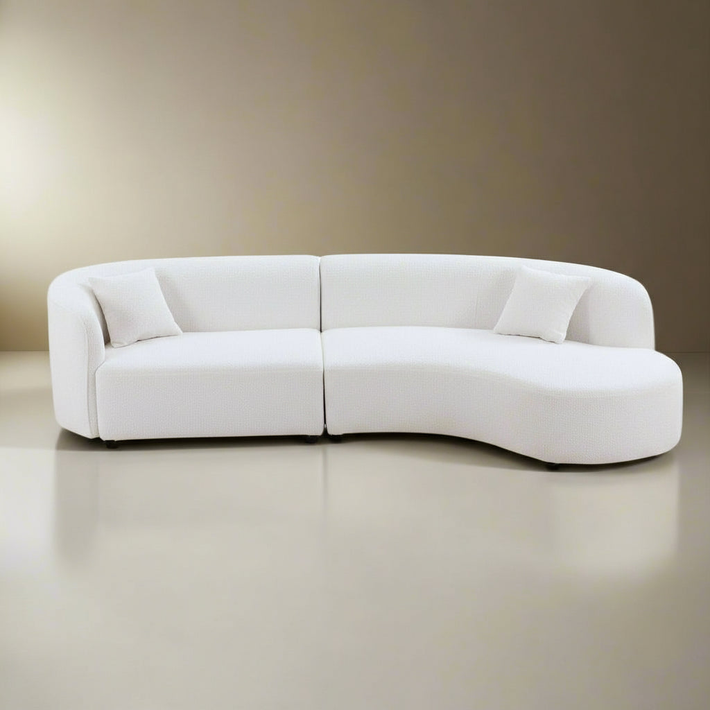 Luxury Modern Style Living Room Upholstery Curved Sofa with Chaise 2-Piece Set, Right Hand Facing Sectional, Boucle Couch, White