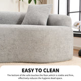 Infographic showing the floor-length base of THE ORVILLE sofa, highlighting how the stable, firm design reduces dust accumulation and eliminates hygiene dead space.