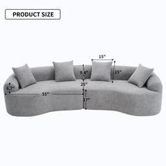 Product dimensions diagram for the ORVILLE curved sofa, showing a 110-inch total length, 25-inch back height, and 17-inch seat height.